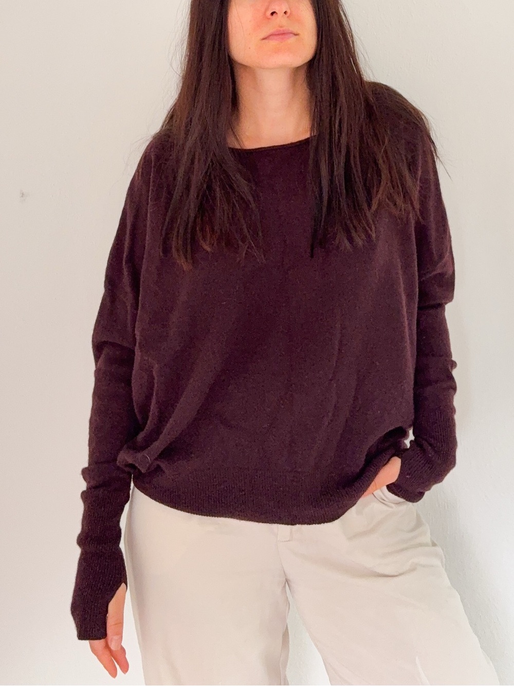 Nili Lotan Deep Plum Crewneck Batwing Sweater